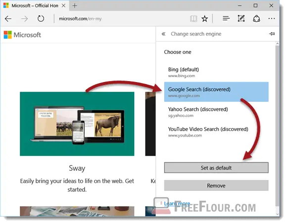 Change Microsoft Edge IE Default Search Engine to Google