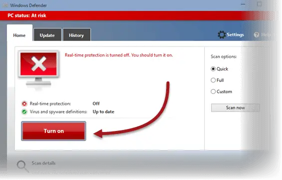 enable activate turn windows defender back on